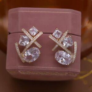 CRISS CROSS CZ GOLD STATEMENT EARRINGS